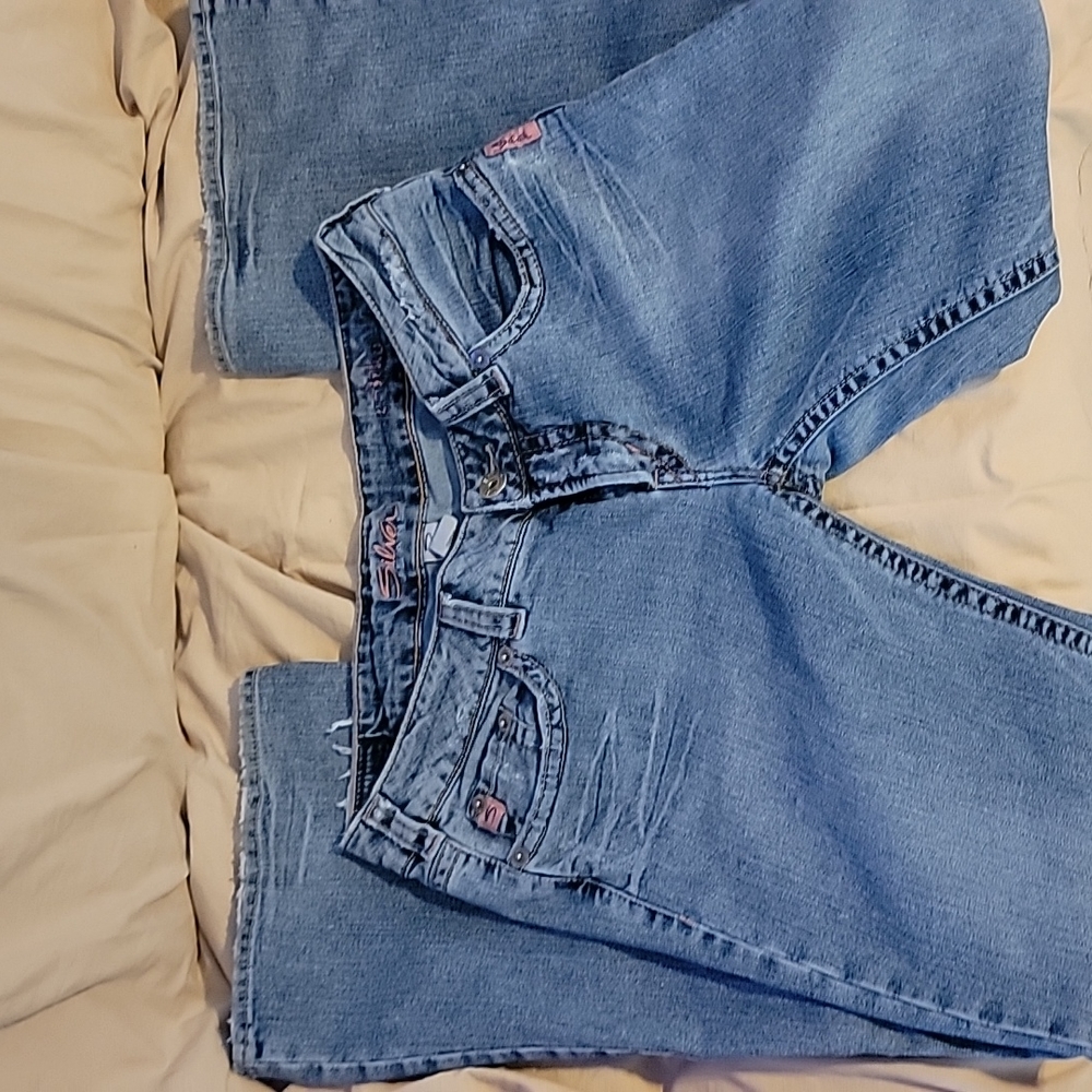 Silver Aiko 33/31 Bootcut Jeans with pink accents